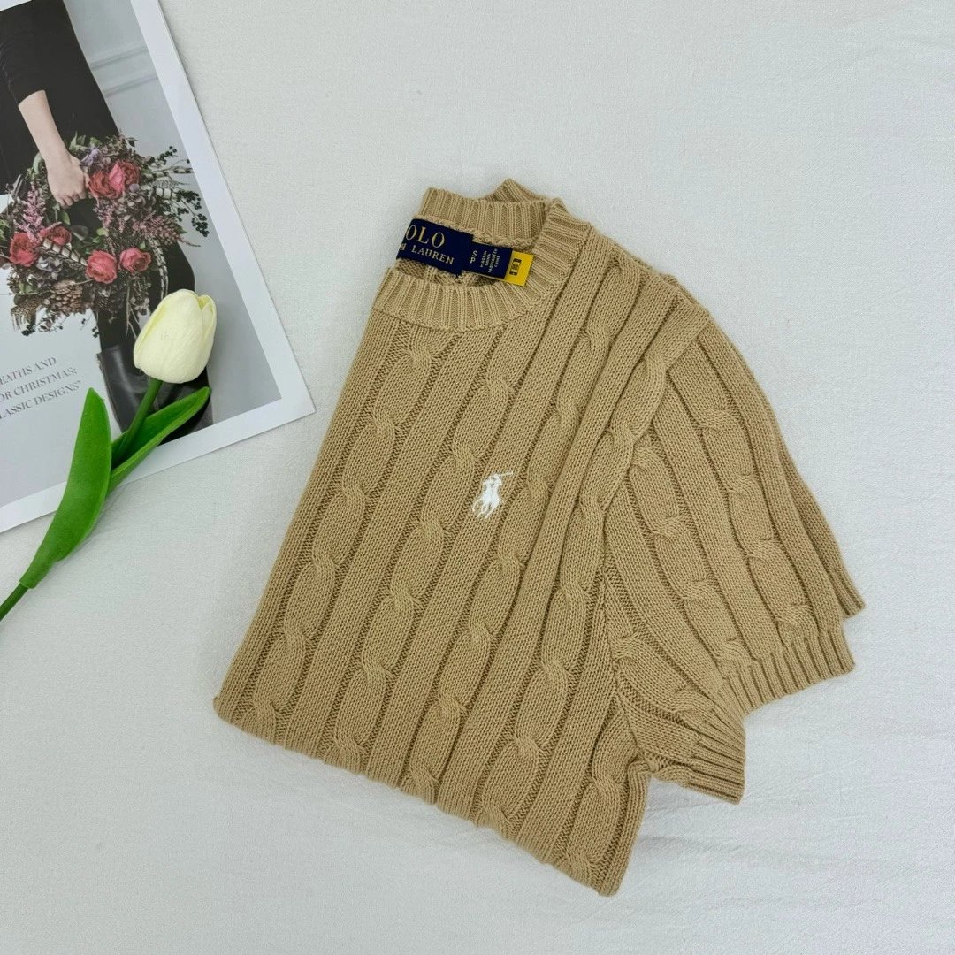 Polo Ralph Lauren Knitwear Short-Sleeve Cable-Knit Crewneck — khaki khaki