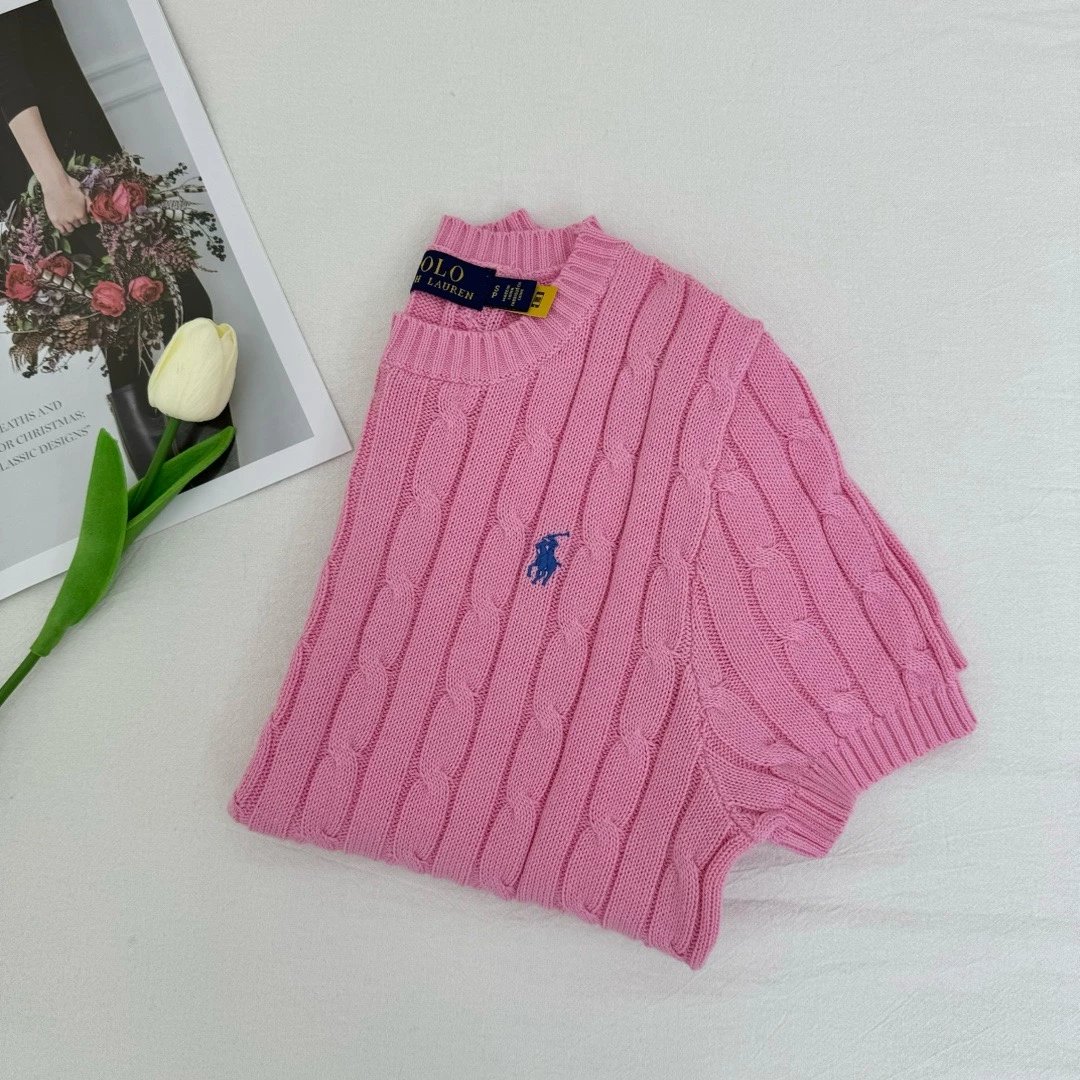 Polo Ralph Lauren Knitwear Short-Sleeve Cable-Knit Crewneck — Pink