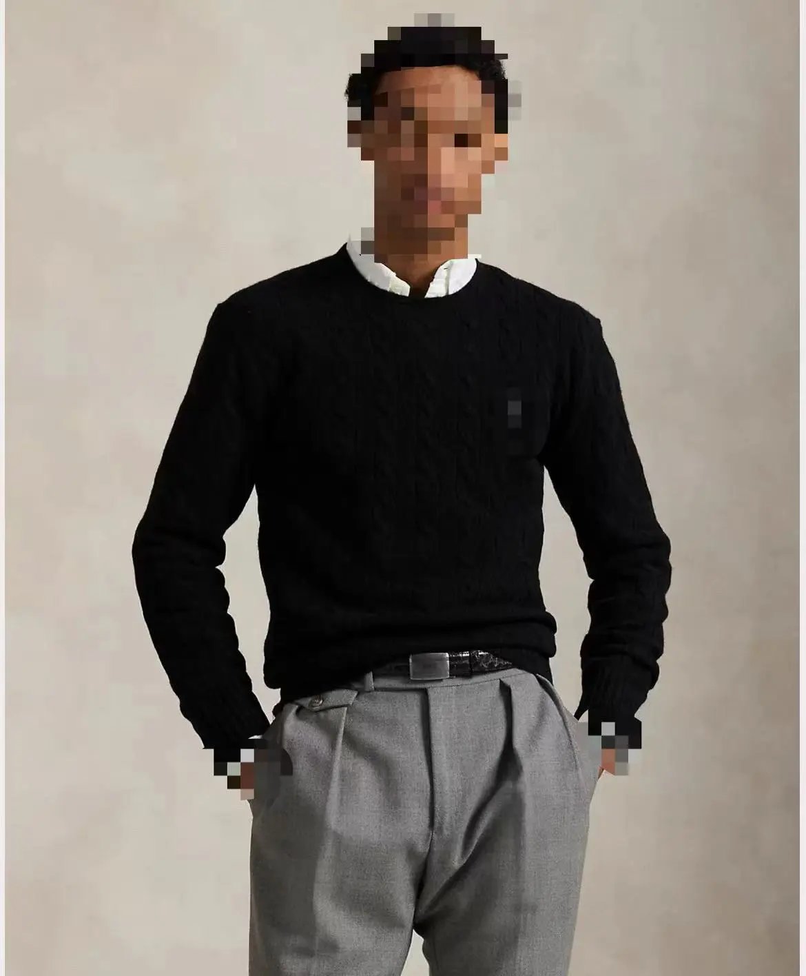  CableKnit WoolCashmere Jumper 男款圆领羊毛麻花长袖 C 4