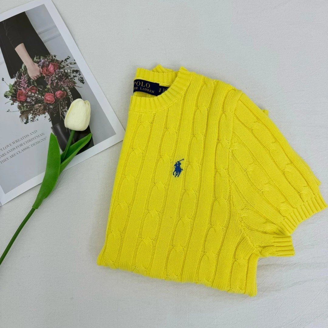 Polo Ralph Lauren Knitwear Short-Sleeve Cable-Knit Crewneck — Yellow