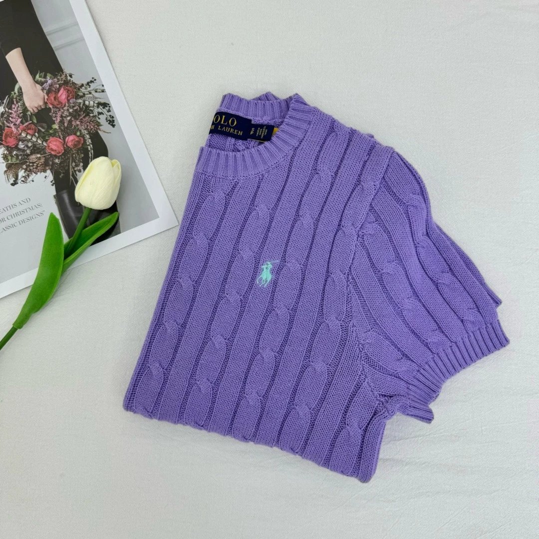 Polo Ralph Lauren Knitwear Short-Sleeve Cable-Knit Crewneck — purple