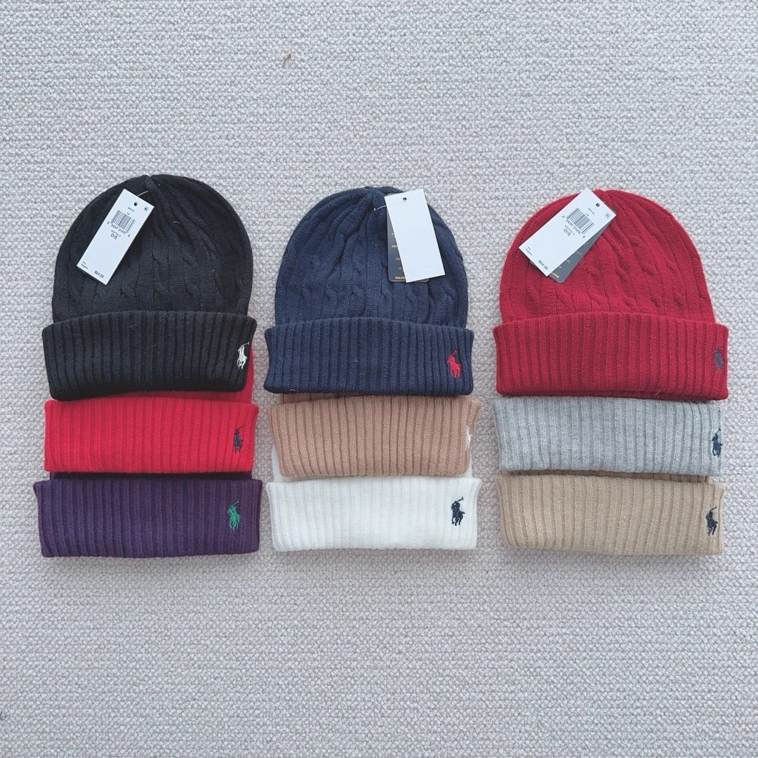 Polo Ralph Lauren Cable Knit Beanie Navy Blue with Red Pony - 12