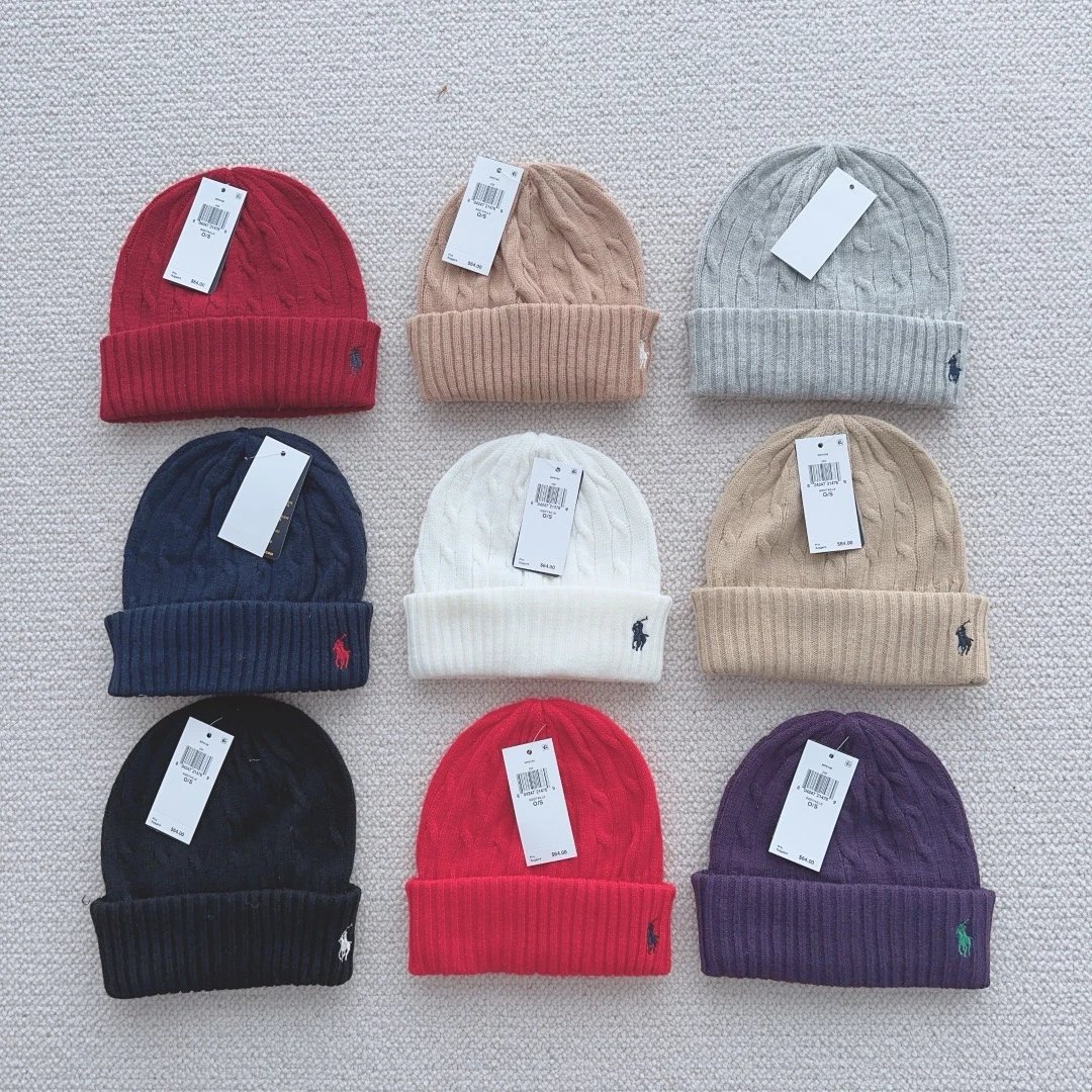 Polo Ralph Lauren Cable Knit Beanie Navy Blue with Red Pony - 13