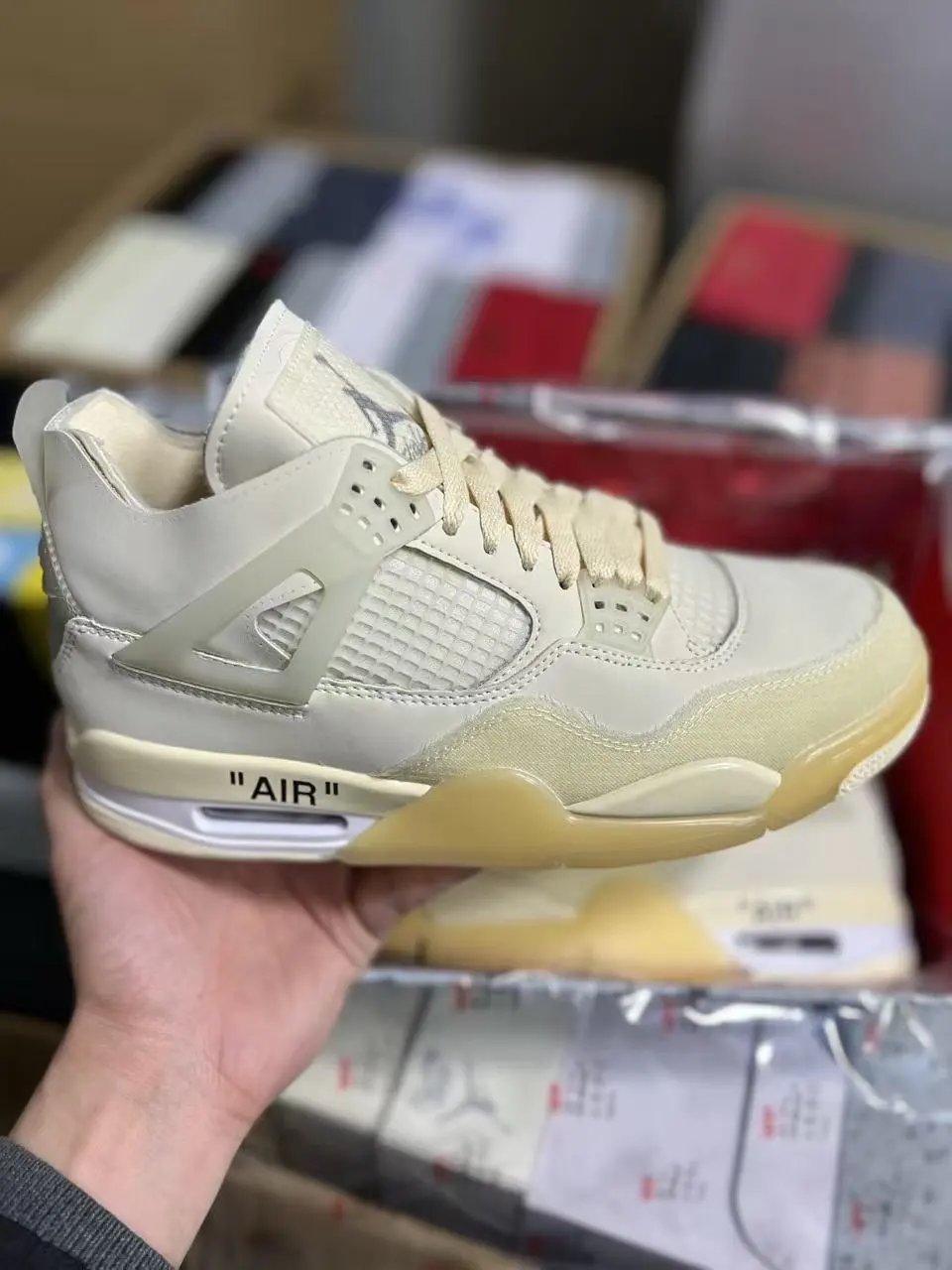 OG版本【 一比一】AJ4米白头层牛皮 原盒/纯正版型Air Jordan 4 retro "red thunder" 潮流 中帮 复古篮球鞋男女同款 乔4米白