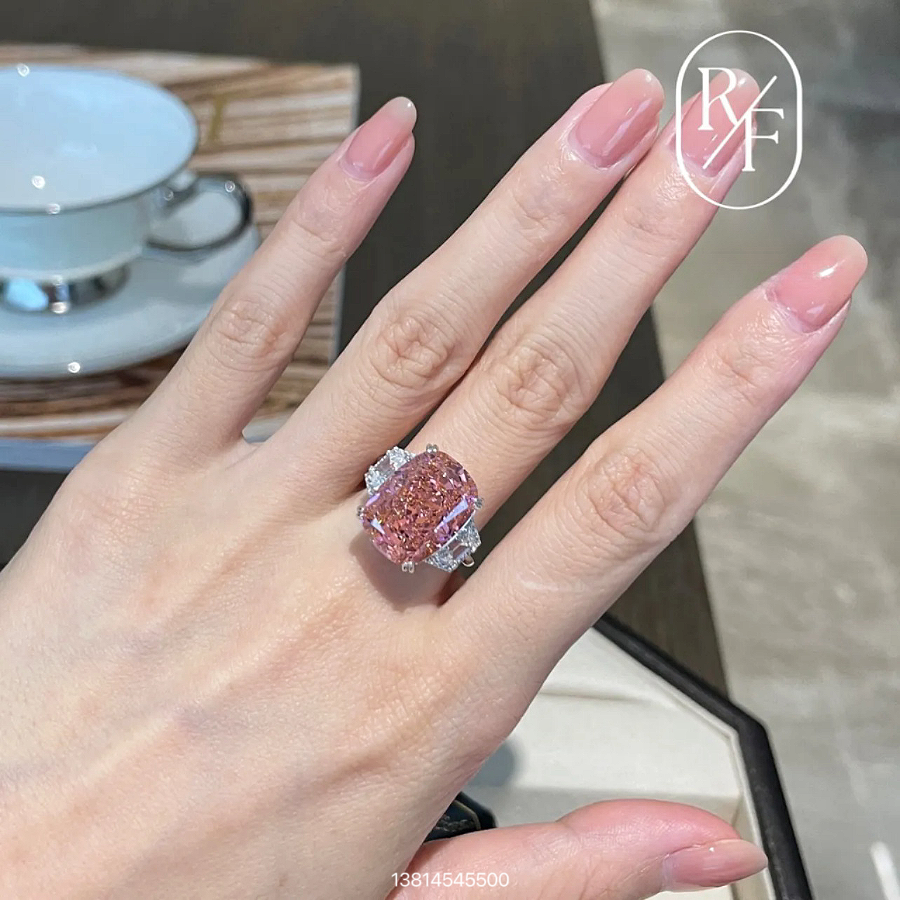 Cultivate pink diamond S925 pure silver plated with 18K real gold