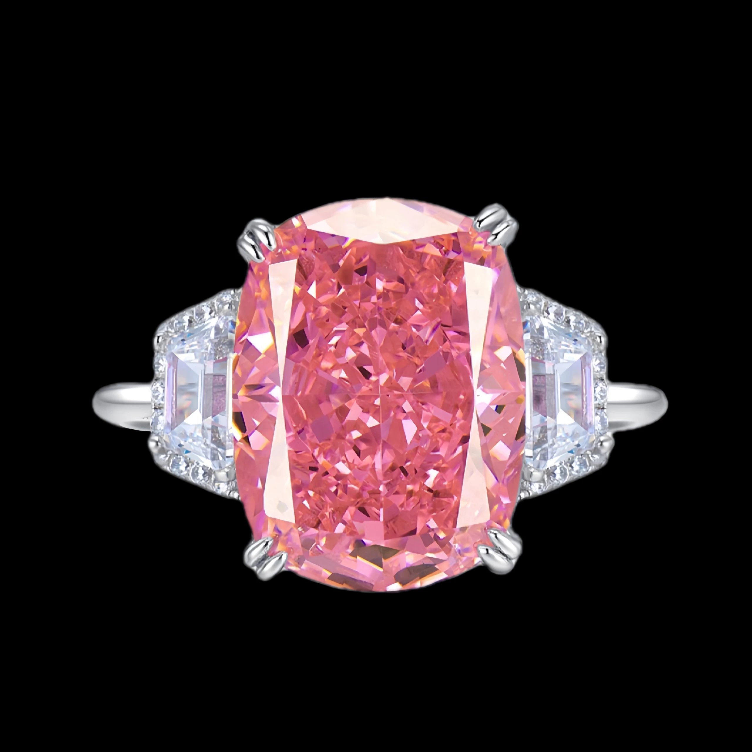 Pink diamond ring with 400 million yuan of happiness, Papalacha Fupo luxury S925 pure silver plated with 18K real gold and colorful ruby