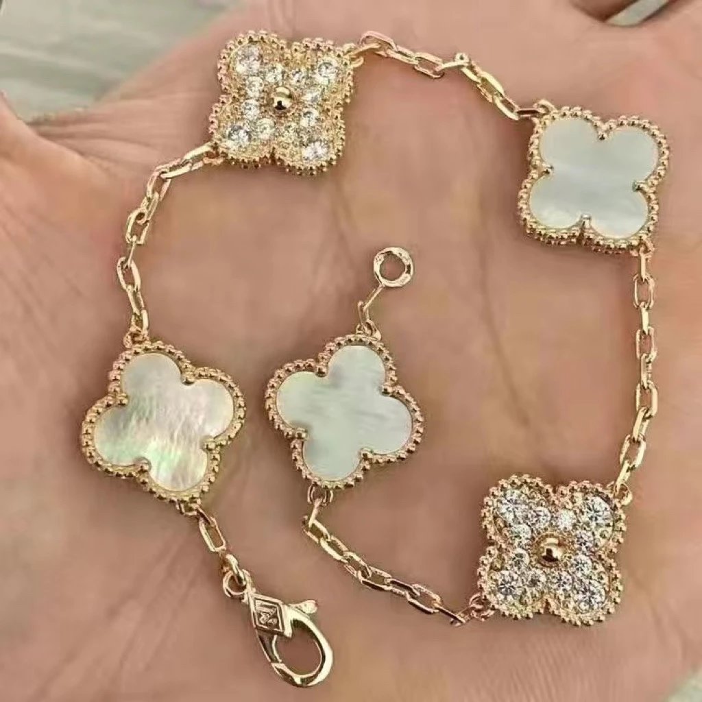 White Agate + Diamonds - Rose Gold