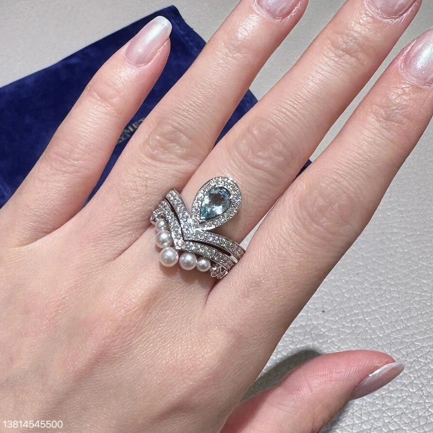 【 Sea Blue Treasure+Pearl 】 2 rings