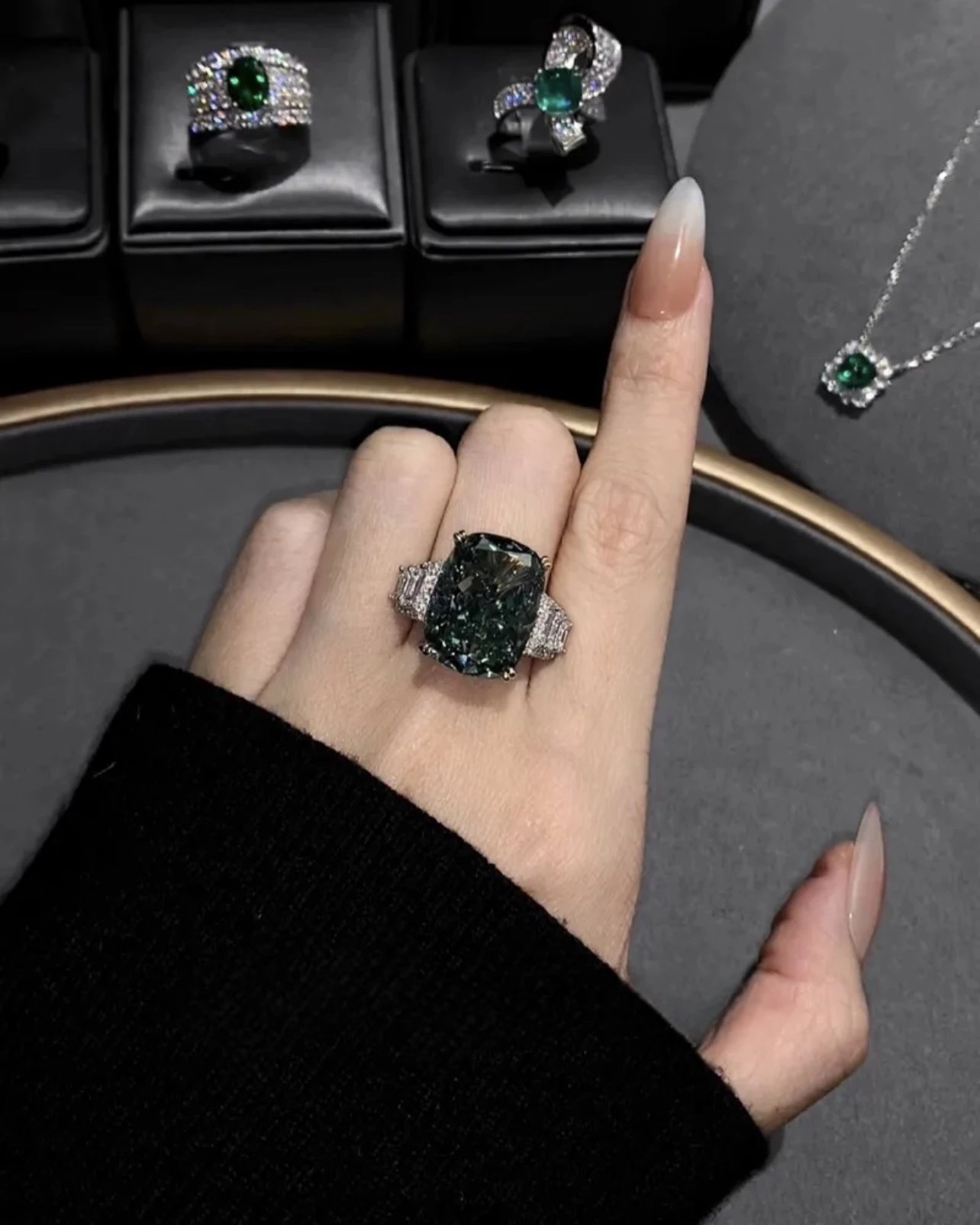 Cultivate green diamond S925 pure silver plated with 18K real gold