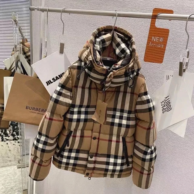 Burberry Down Jackets Hooded quilted jacket with check-lined collar product detail image 5