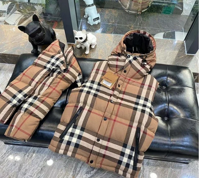 Burberry Down Jackets Hooded quilted jacket with check-lined collar product detail image 8