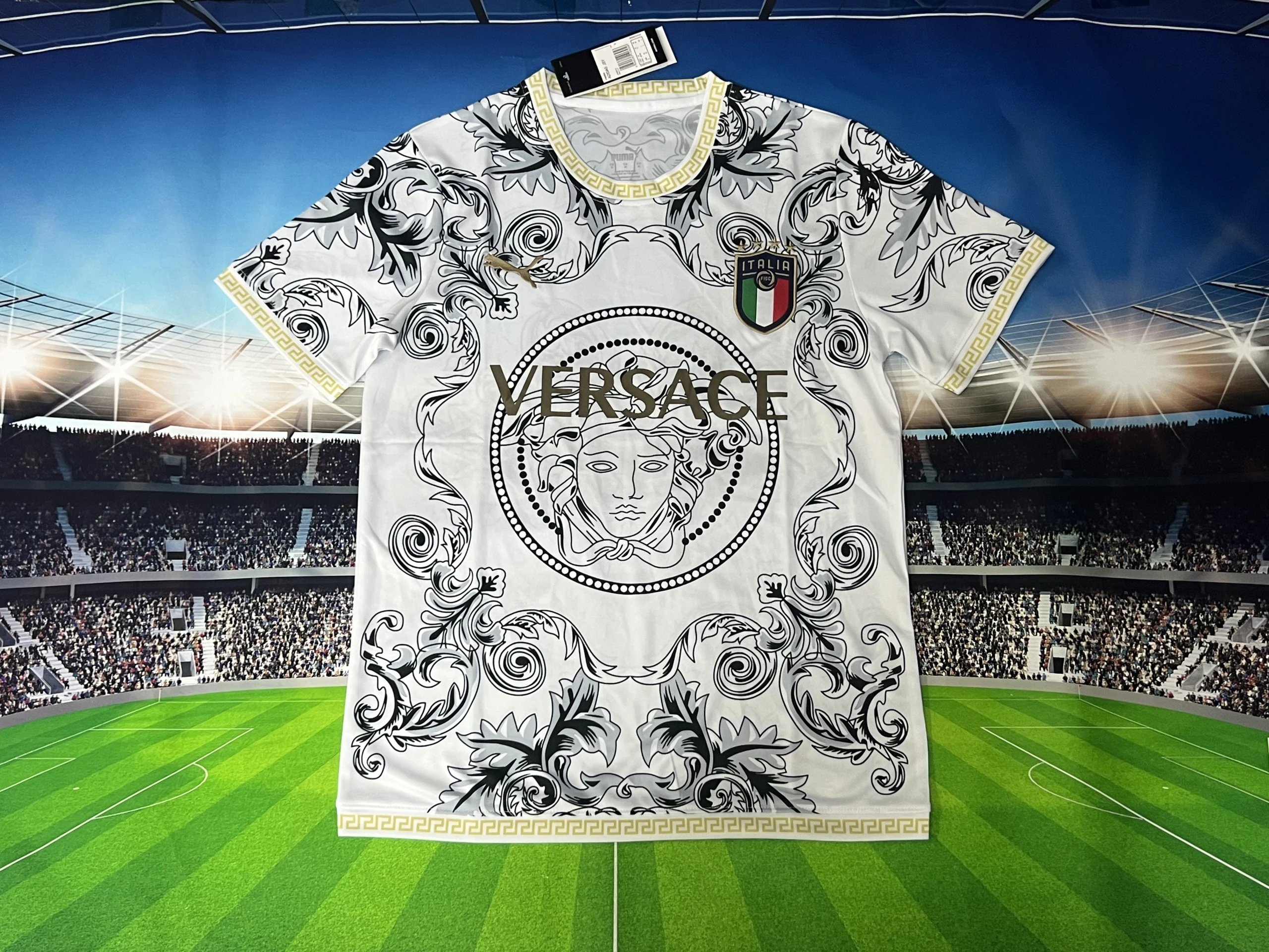 Versace x FIGC Italy National Team Medusa Baroque Print White Jersey