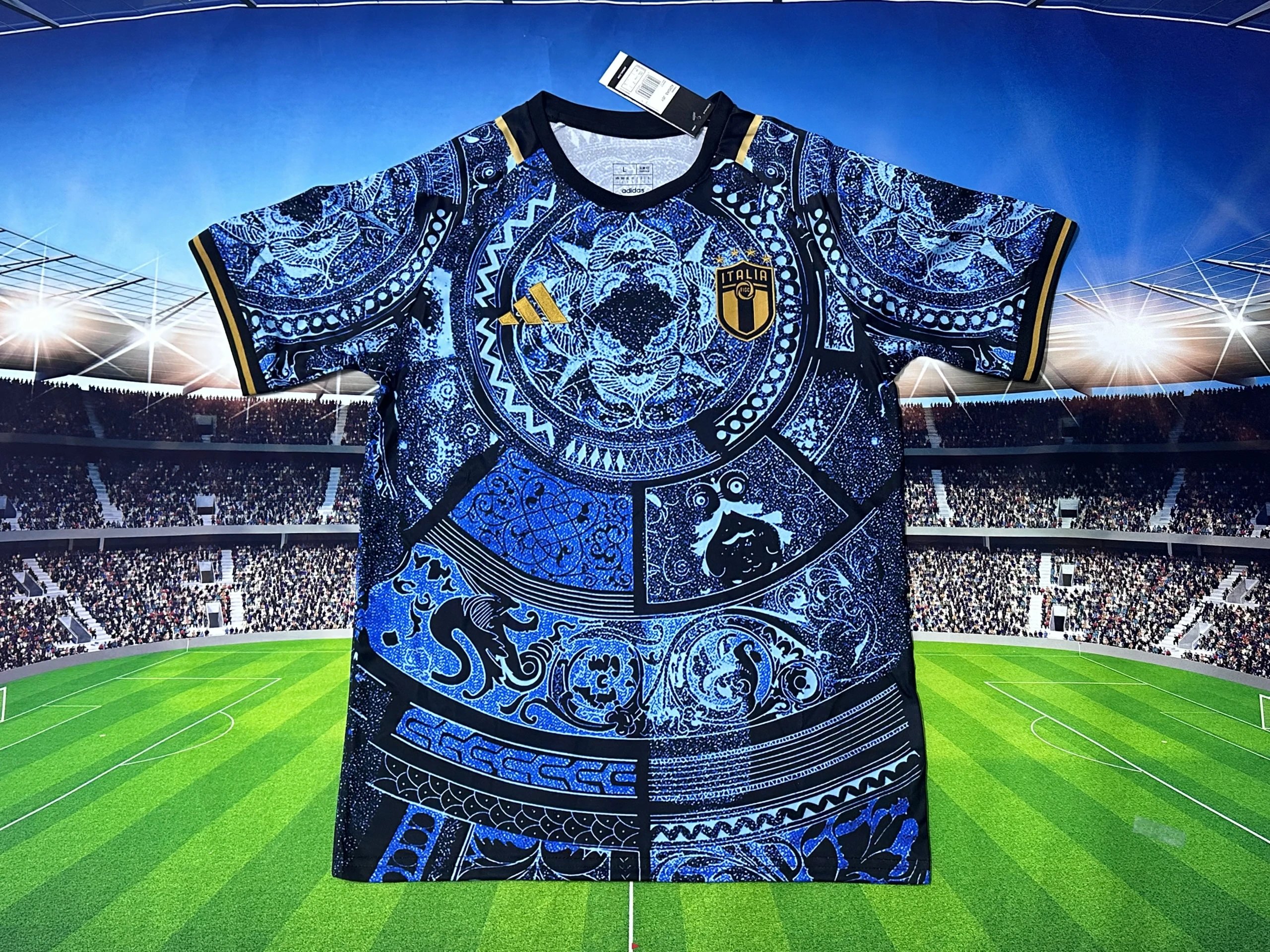 Adidas Italy National Team 2024 Away Jersey Blue Ornamental Print Jersey