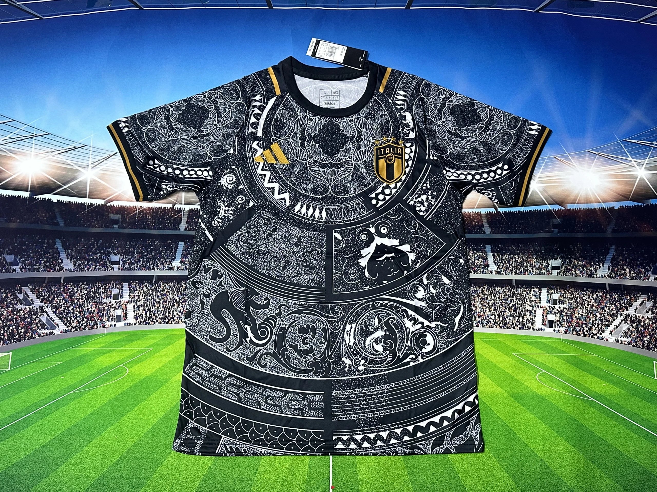 Adidas Italia National Team 2024 Black & Gold Ornamental Jersey