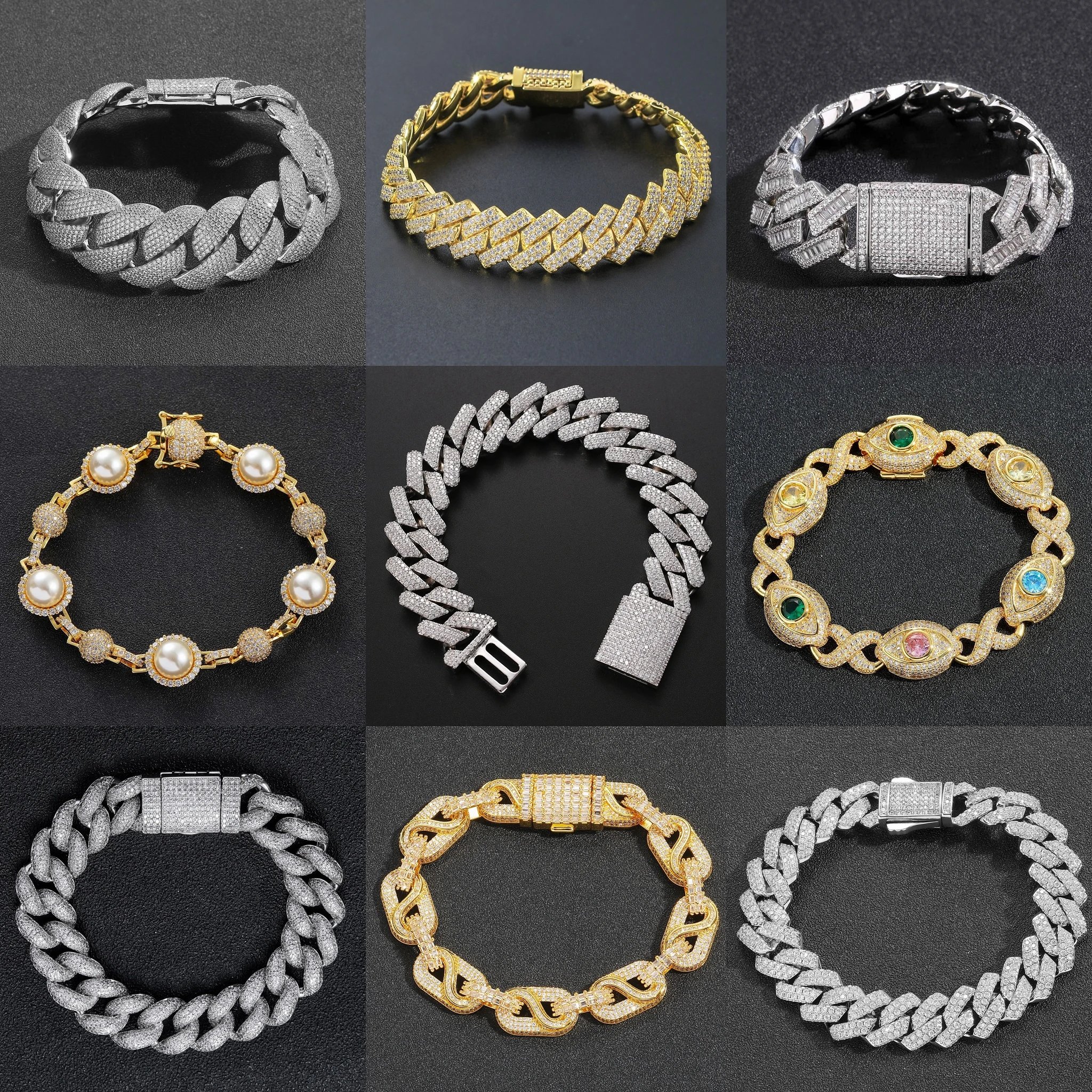 5A * Cubic Zirconia Stone Sparkling Diamond Bracelet, High Quality Hip Hop Jewelry
