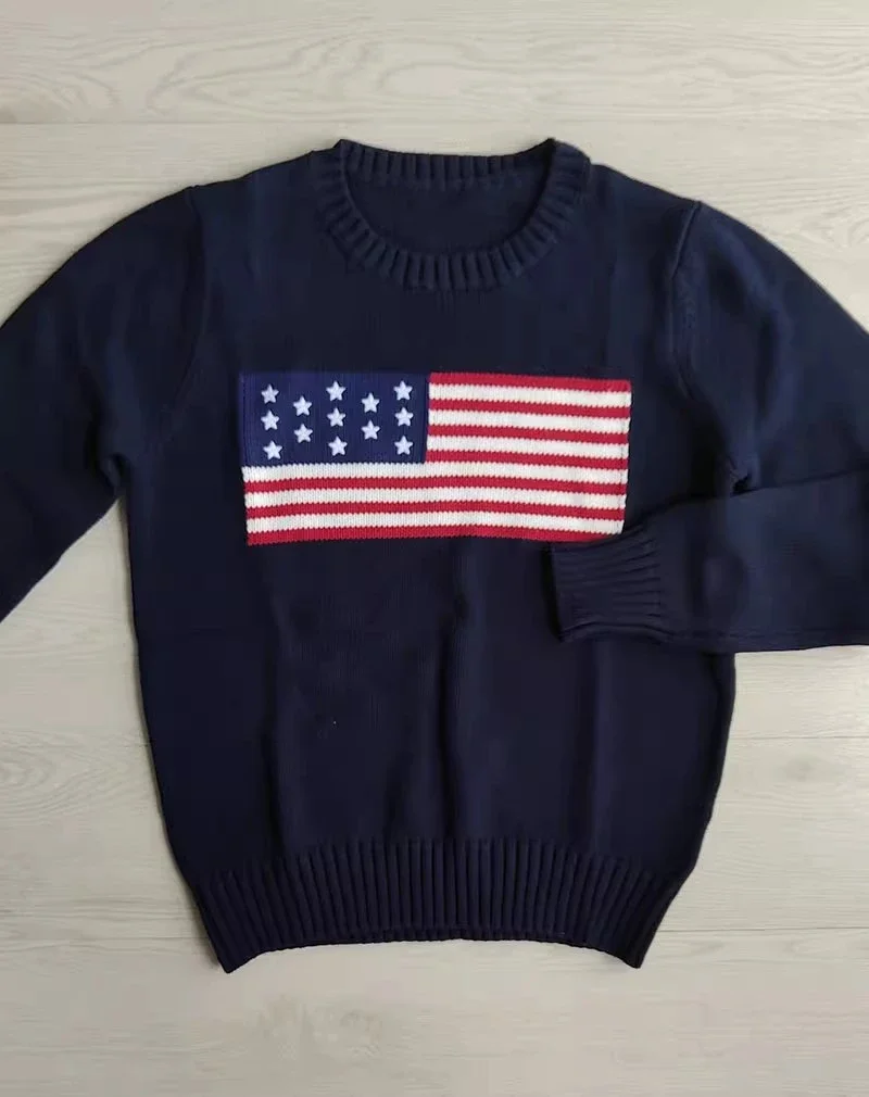 Suéter Polo con Bandera USA Beige