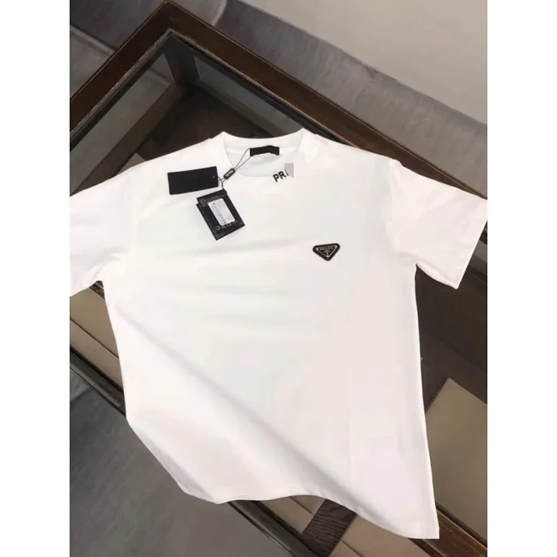 Prada T-Shirts Crew-Neck Triangle Logo T-Shirt — 11