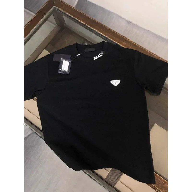 Prada T-Shirts Crew-Neck Triangle Logo T-Shirt — 12