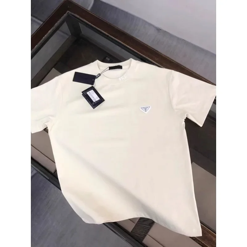 Prada T-Shirts Crew-Neck Triangle Logo T-Shirt — 13