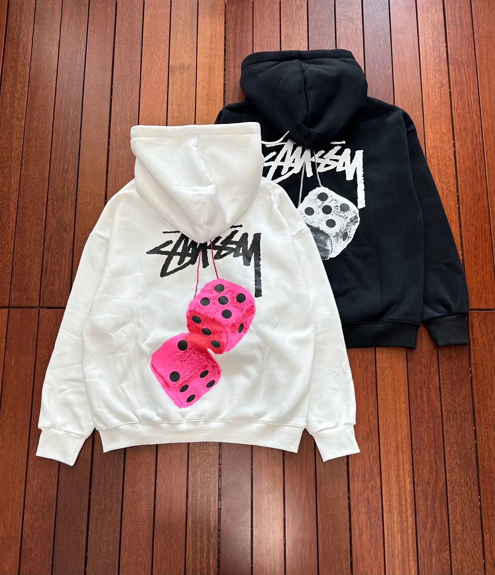 Pink dice white hoodie