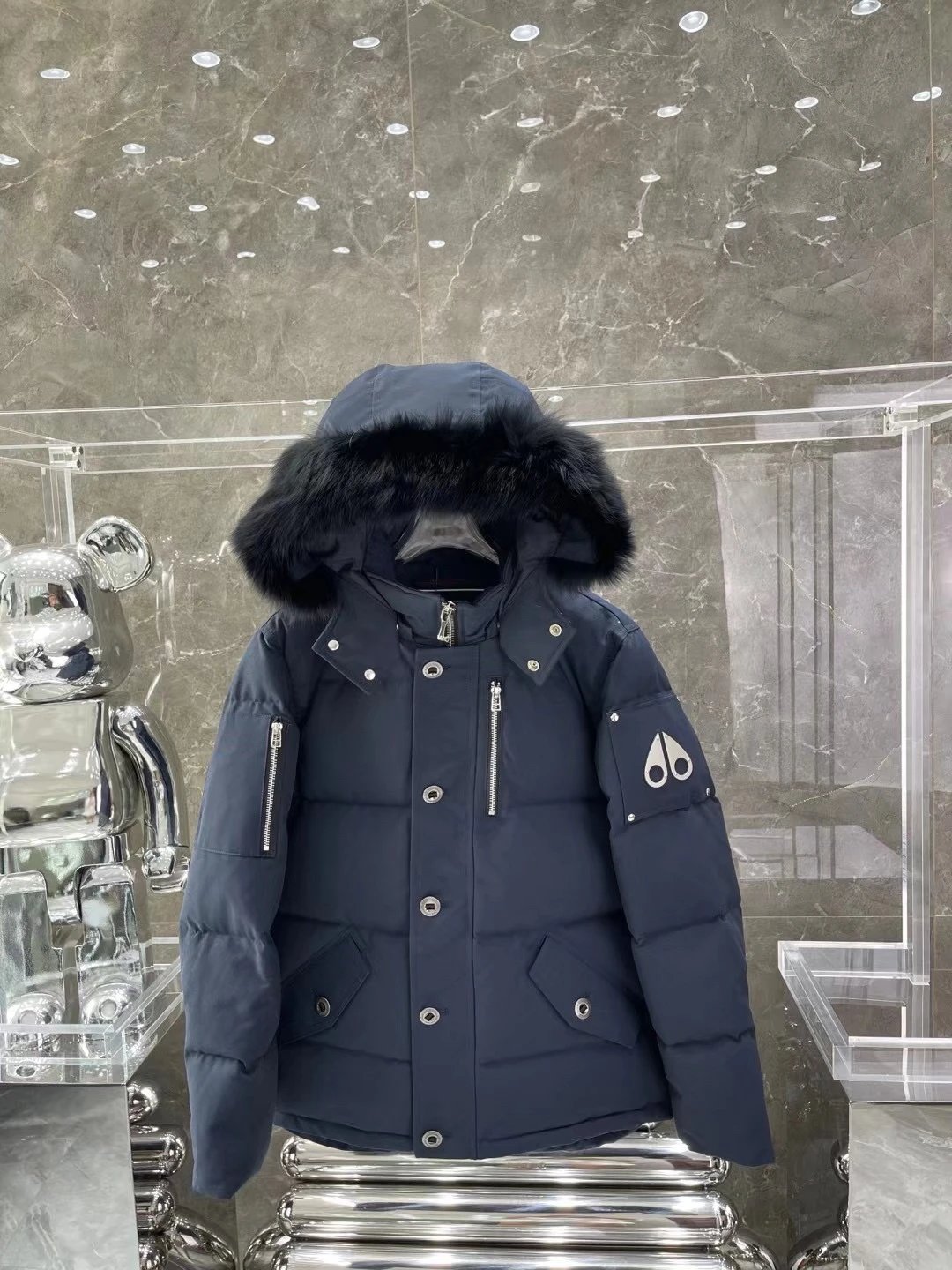 Moncler Navy Blue Puffer Jacket with Fur Hood - 201240