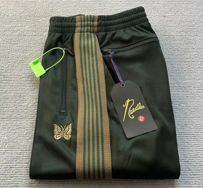 Needles Track Pants Olive Green with Striped Webbing and Butterfly Embroidery Sweatpants