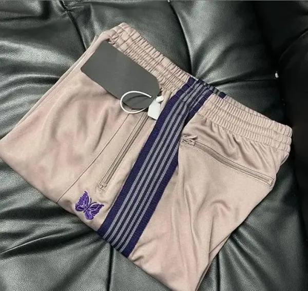 Purple Brand Track Shorts Beige with Purple Butterfly Embroidery Sweatpants - 1