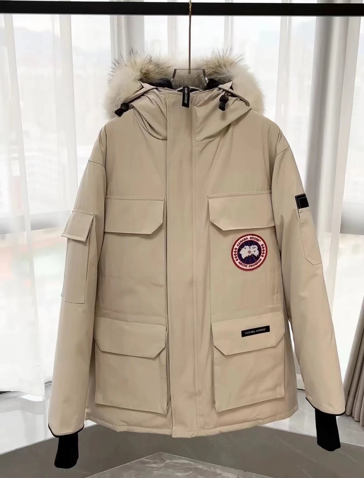Beige Canada Goose Expedition Parka with Fur Hood