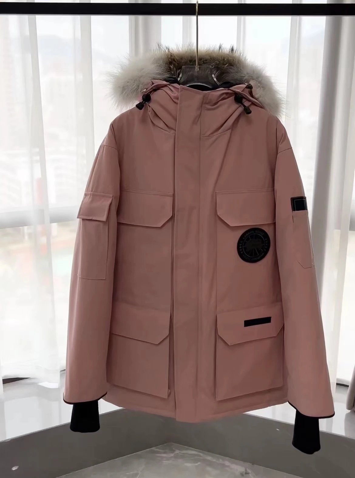 Beige Canada Goose Expedition Parka with Fur Hood