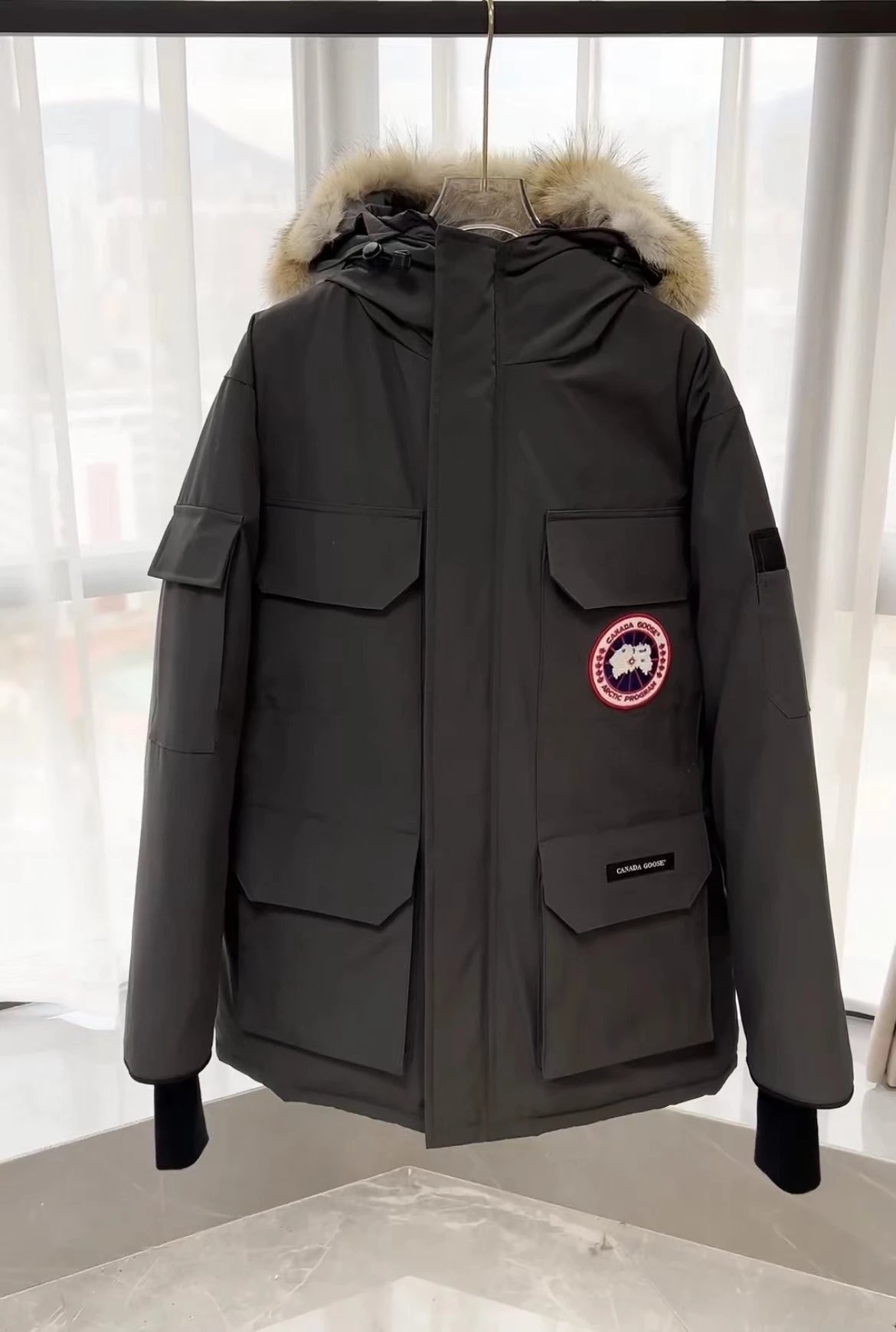 Beige Canada Goose Expedition Parka with Fur Hood