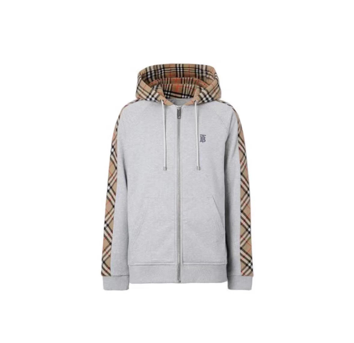 Burberry Grey Plaid Trim Hoodie