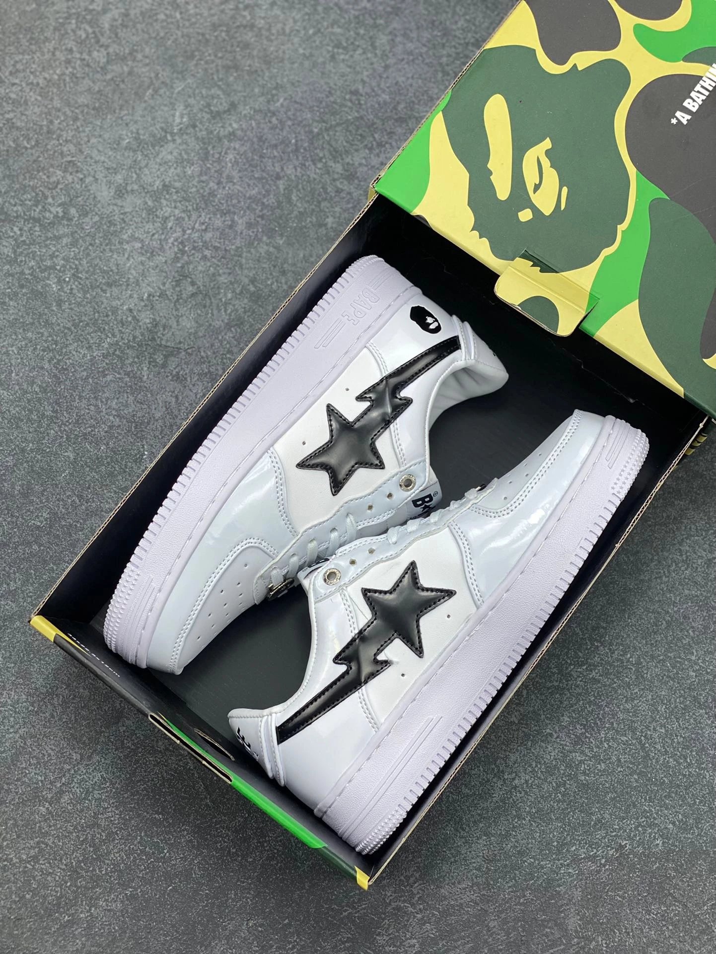 Bapesta Sneakers — JJJOUND Co branded Black and White colorway — USFans Spreadsheet photo