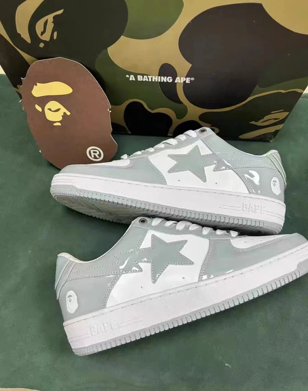 Bapesta Sneakers — Grey white paint leather colorway — USFans Spreadsheet photo