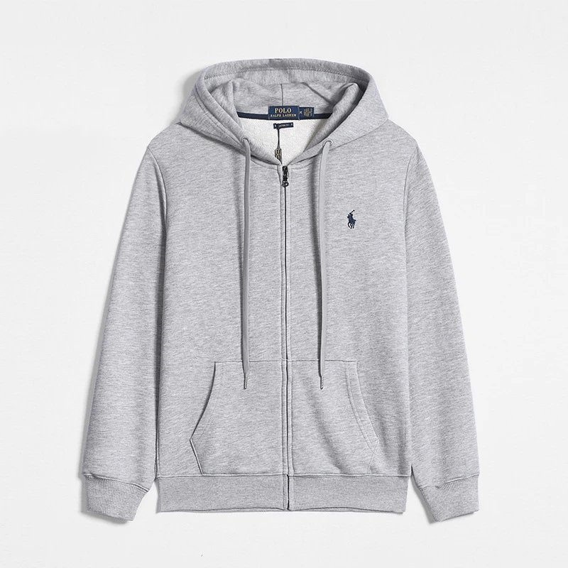 Embroidered hooded sweatshirt solid color jacket