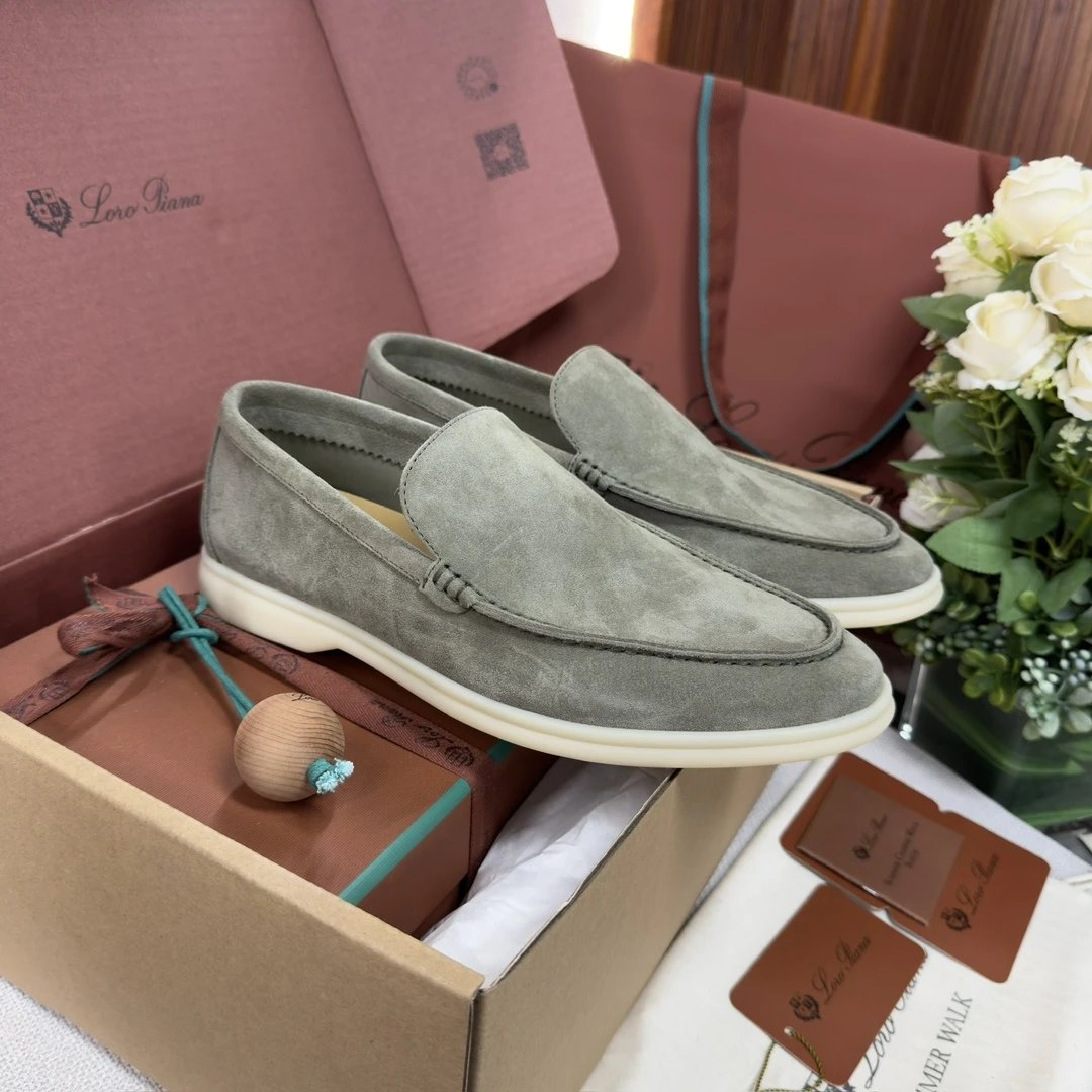 Loro Piana Summer Walk Suede Loafers Grey
