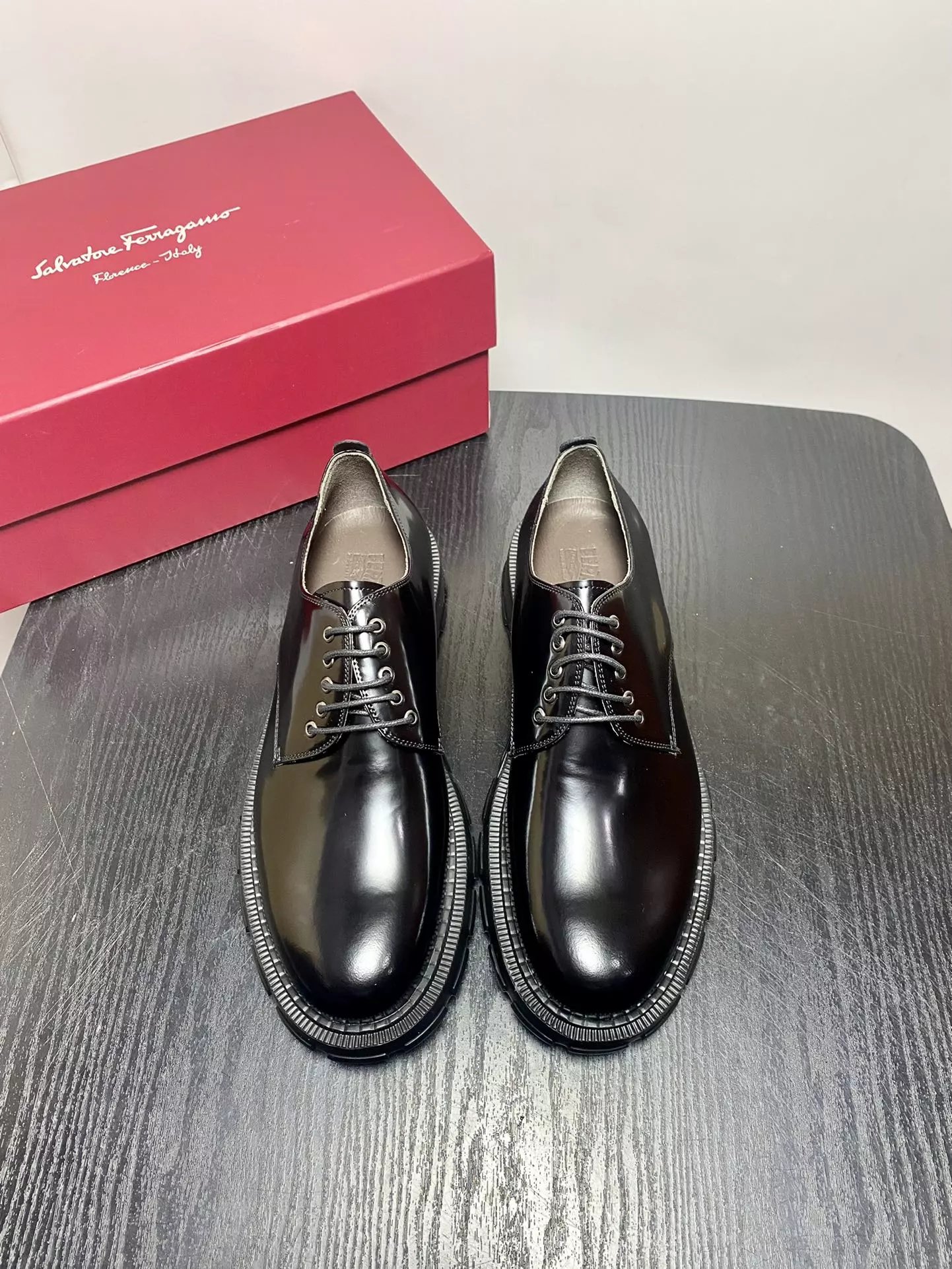 Salvatore Ferragamo Derby Shoes Black Patent Leather