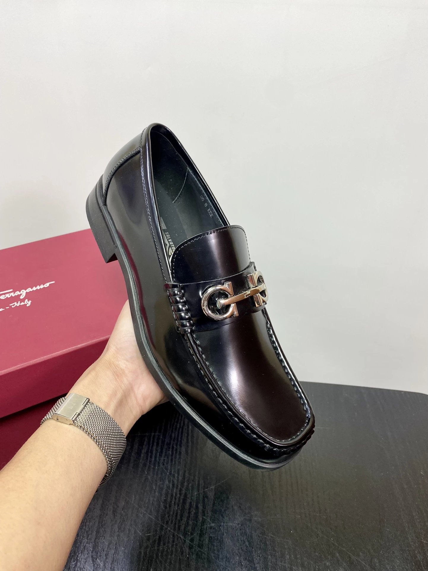 Salvatore Ferragamo Gancini Loafer Black Leather Loafers - 6