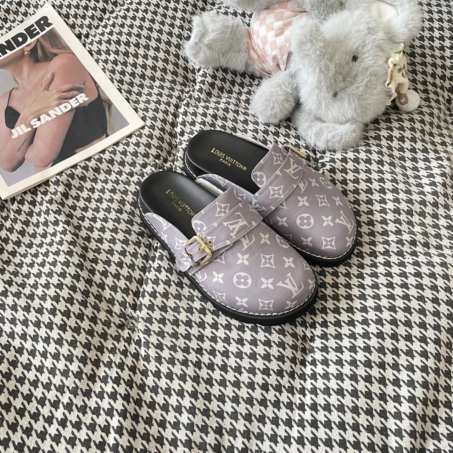 Louis Vuitton LV Easy Mule Suede Monogram Print Buckle Grey