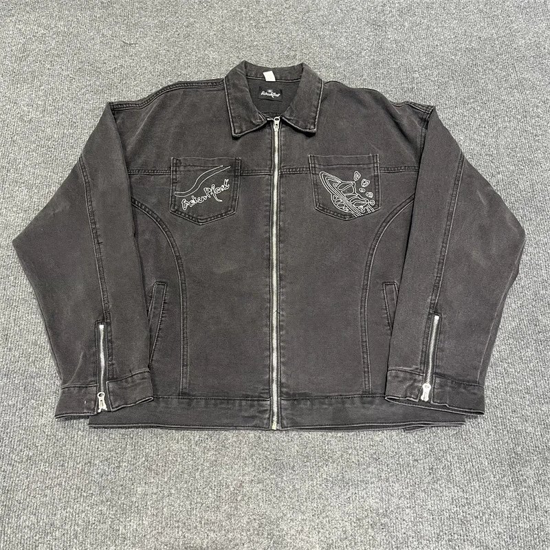 Amiri Embroidered Zipper Denim Jacket