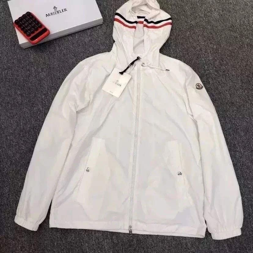 Moncler White Tricolor Hooded Packable Windbreaker - rep bluzy z kapturem