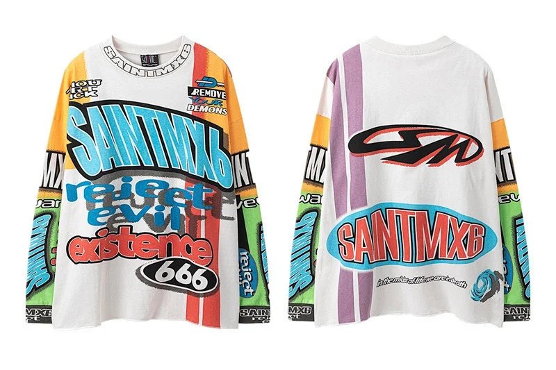 SANTMX6 White Graphic Long Sleeve T-Shirt