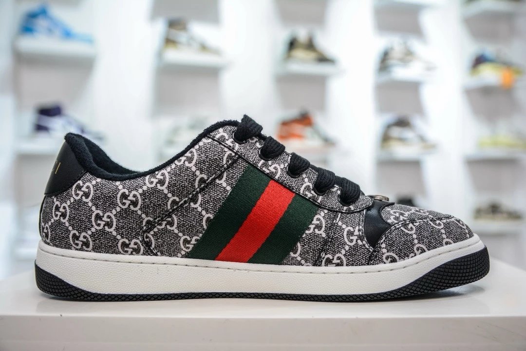 Gucci Ace GG Print Sneakers Black White Green Red - 4