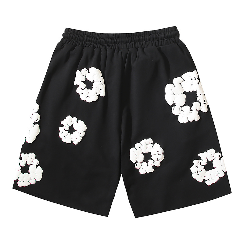 Black Shorts with White Popcorn Embroidery