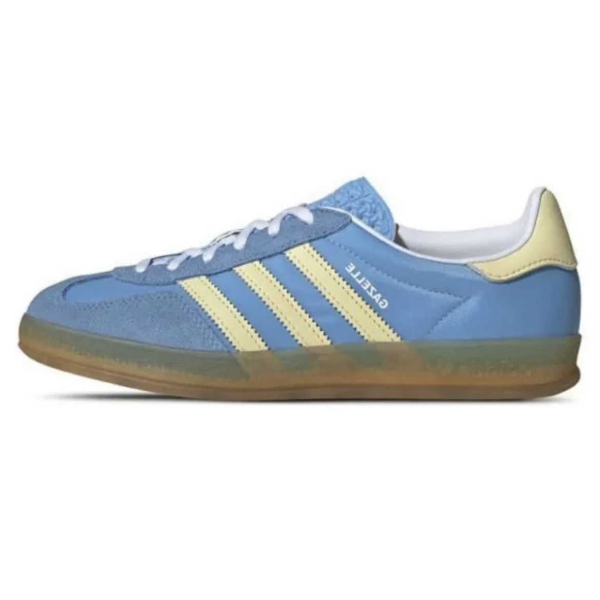 Adidas Originals Gazelle Indoor — Sky blue light yellow raw rubber bottom colorway — USFans Spreadsheet photo