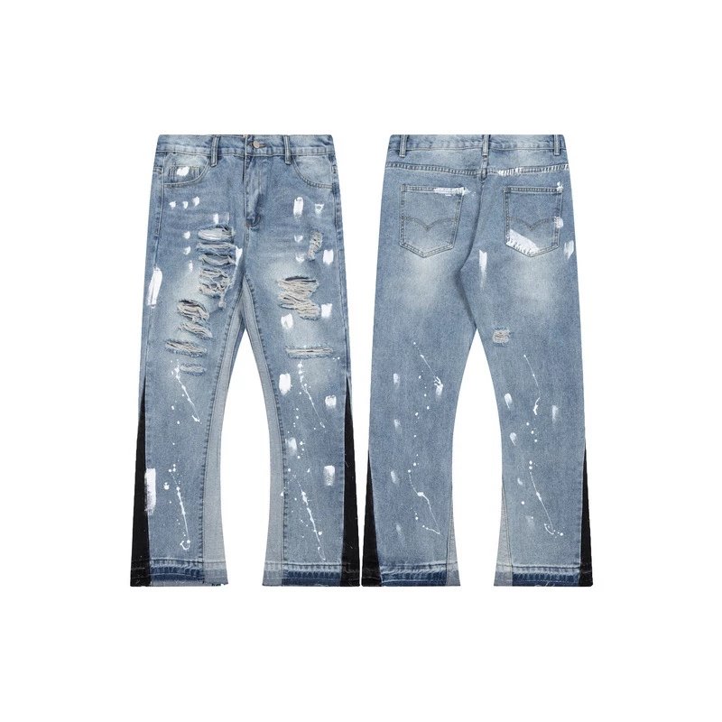 Glery dpt retro distressed ink-splashed high street vibe straight wide-leg jeans