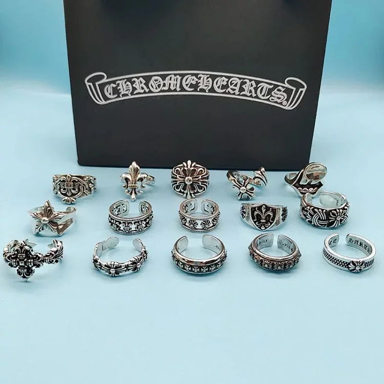 Ch open-ended ring ch chrome new retro cross flower sword ring