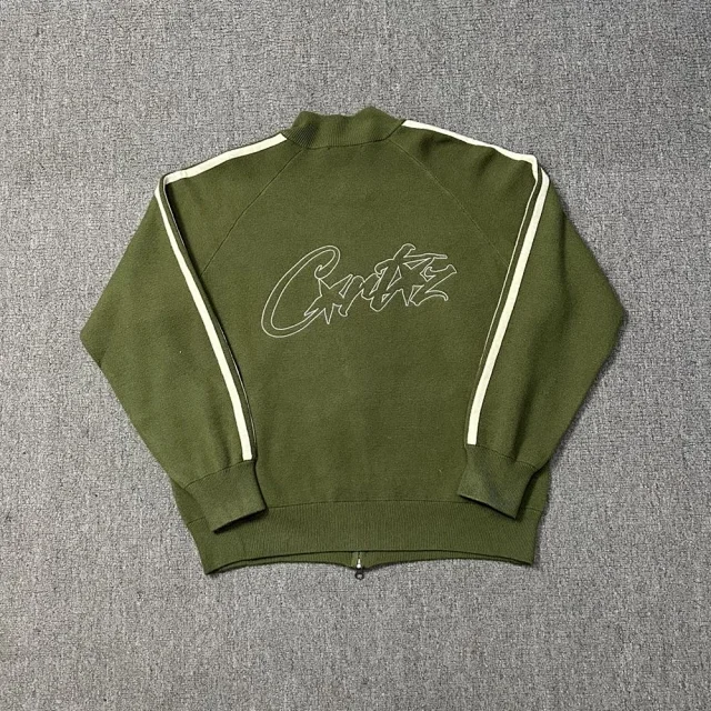 Corteiz Knitwear Zip-Up Funnel-Neck Knit Track Jacket with Contrast Sleeve Stripes product detail image 7