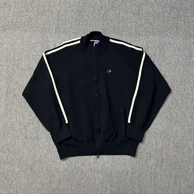 Corteiz Knitwear Zip-Up Funnel-Neck Knit Track Jacket with Contrast Sleeve Stripes product detail image 4