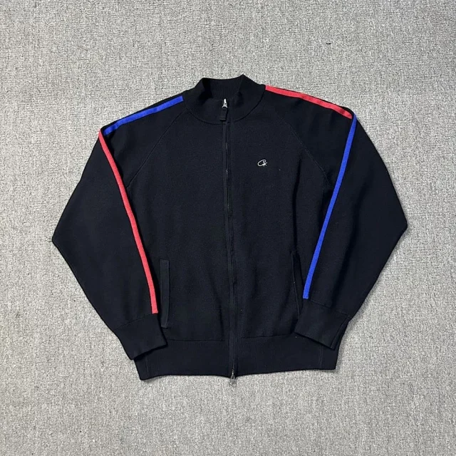 Corteiz Knitwear Zip-Up Funnel-Neck Knit Track Jacket with Contrast Sleeve Stripes product detail image 8