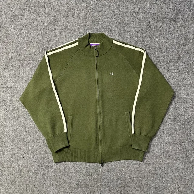 Corteiz Knitwear Zip-Up Funnel-Neck Knit Track Jacket with Contrast Sleeve Stripes product detail image 6